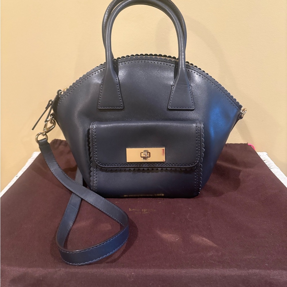 Kate Spade Navy Satchel with Gold Accents